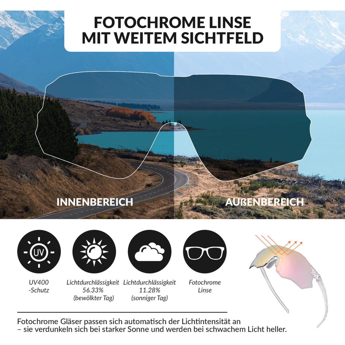 ROCKBROS Okulary rowerowe Samoprzyciemniające się Ochrona UV400 Bez oprawki -SWIFT