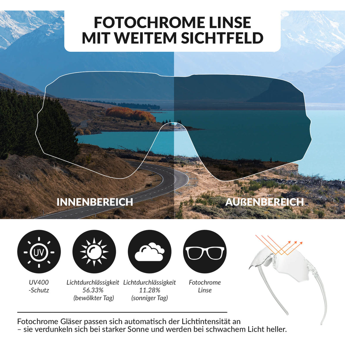 ROCKBROS Okulary rowerowe Samoprzyciemniające się Ochrona UV400 Bez oprawki -SWIFT