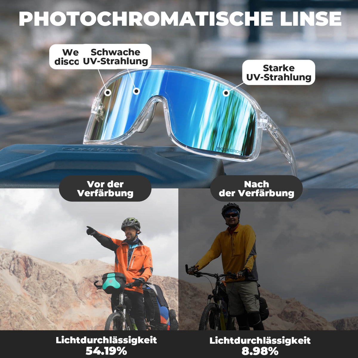 ROCKBROS Okulary przeciwsłoneczne Samoprzyciemniające się Ochrona UV400