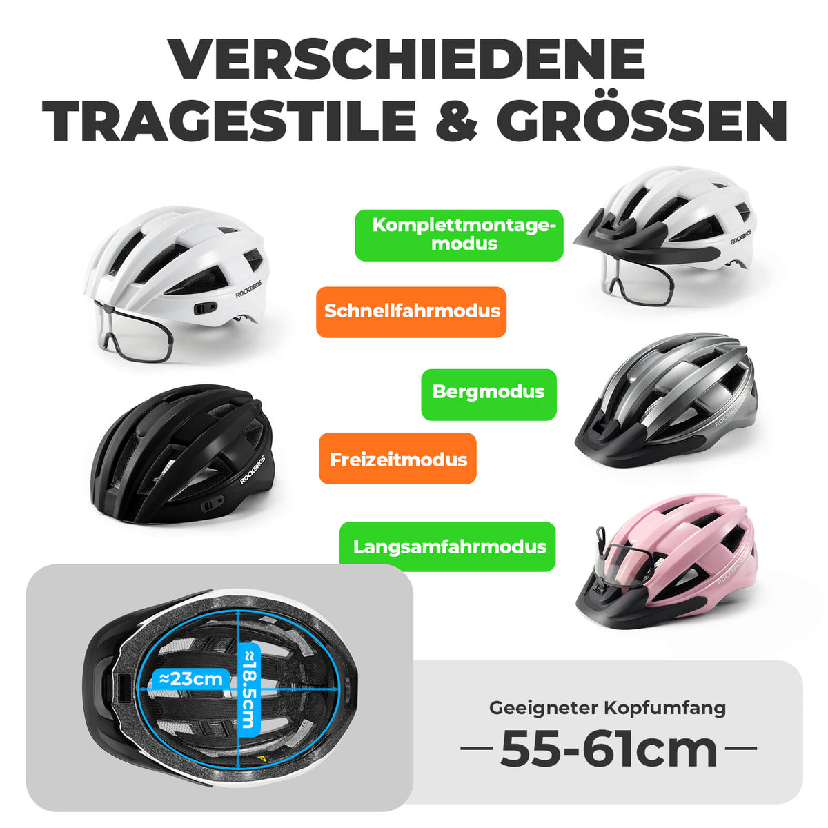 ROCKBROS Kask rowerowy z światłem tylnym 55-61cm