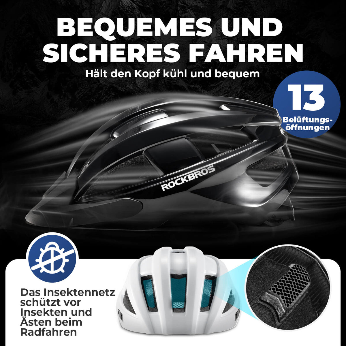 ROCKBROS Kask rowerowy z światłem tylnym 55-61cm
