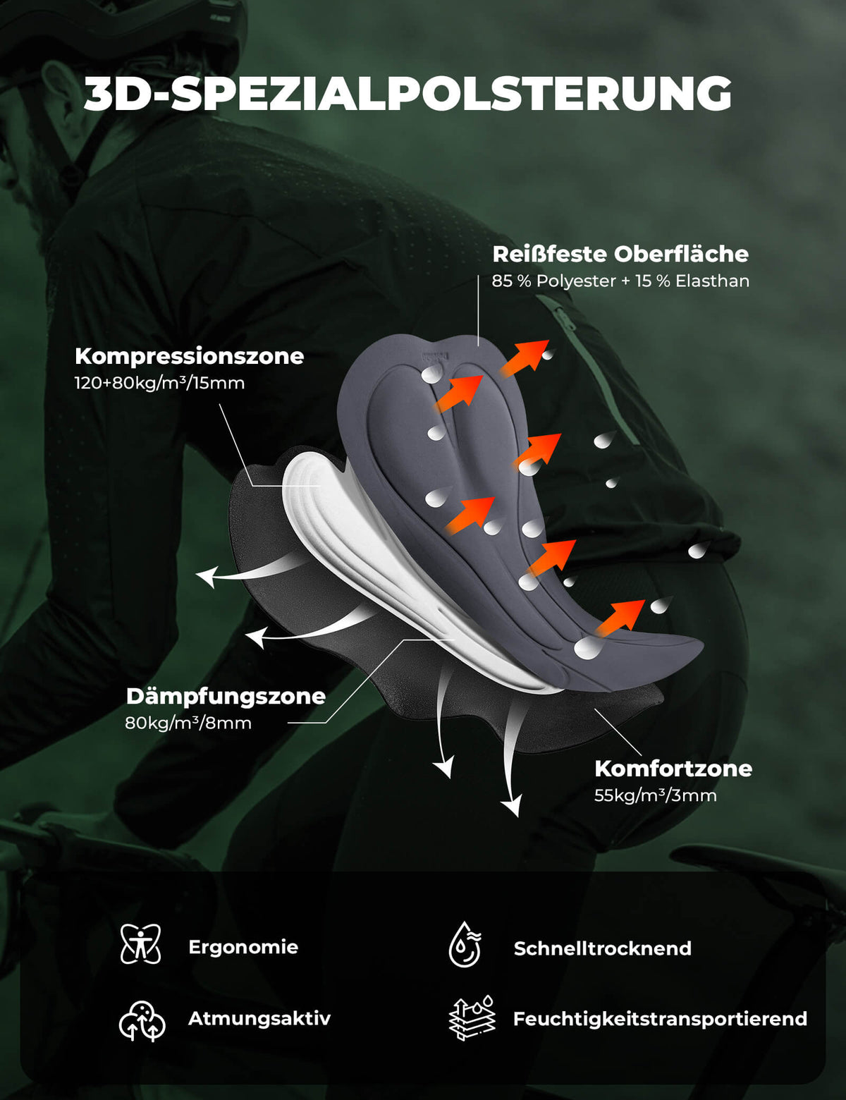 ROCKBROS Długie Spodenki Rowerowe Wyściełane Bezszwowe Szybkoschnące Męskie
