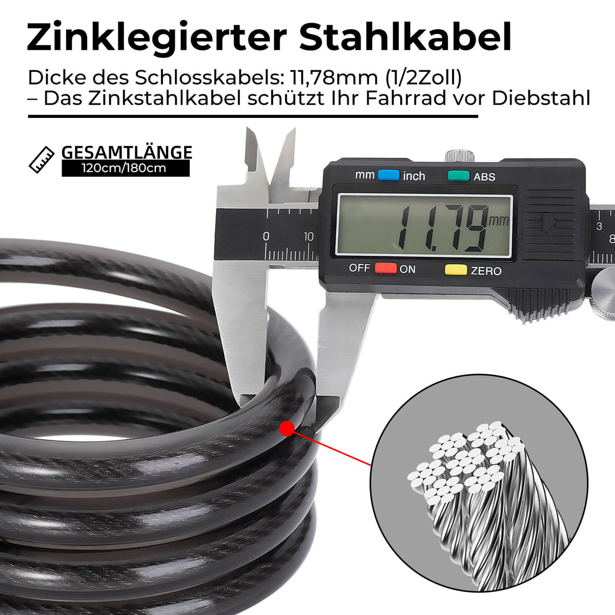 ROCKBROS Zamek do roweru z linką, 4-cyfrowy kod liczbowy ze światłem 120cm/180cm