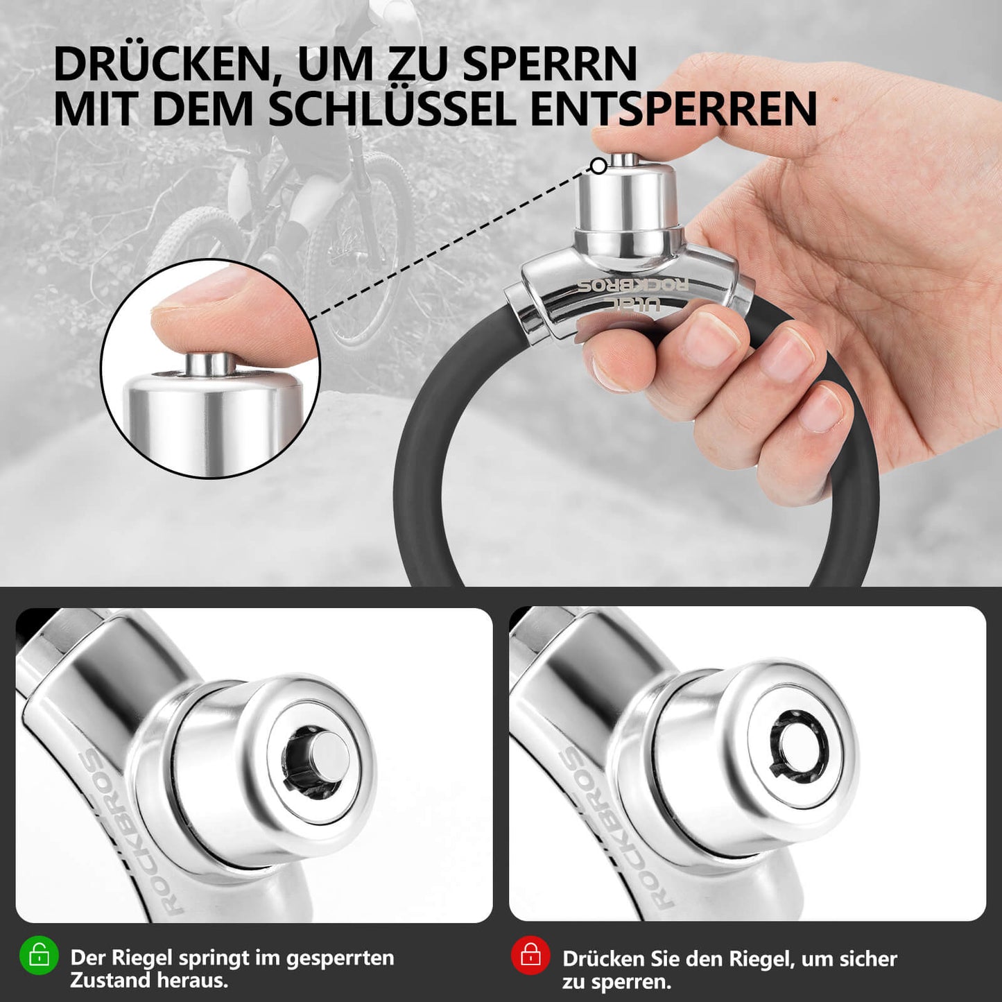 Zapięcie rowerowe linkowe z zapięciem na rzep, bez klucza, ROCKBROS