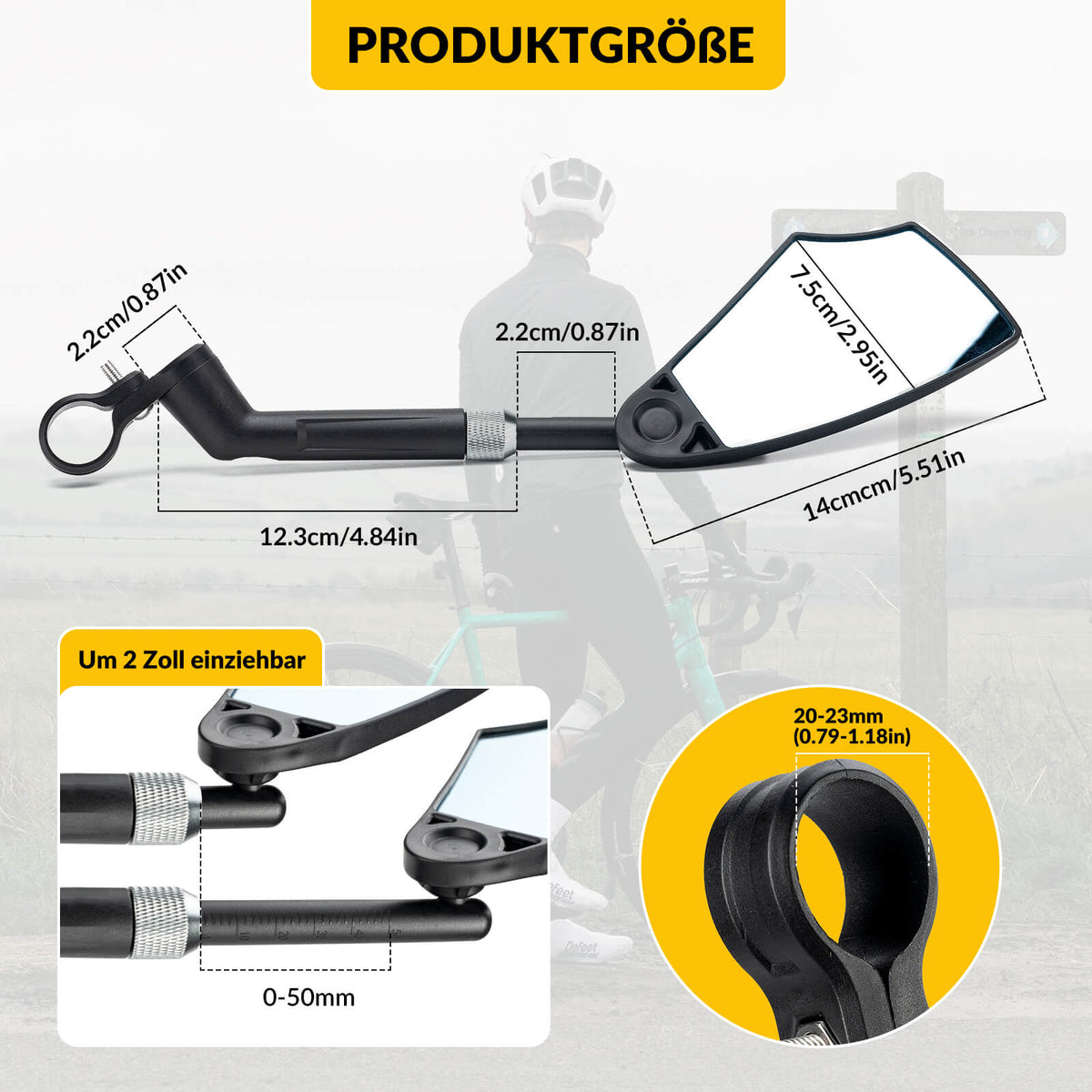 ROCKBROS Lusterko rowerowe wsteczne 360° Obracane Składane na kierownicę 20–23mm