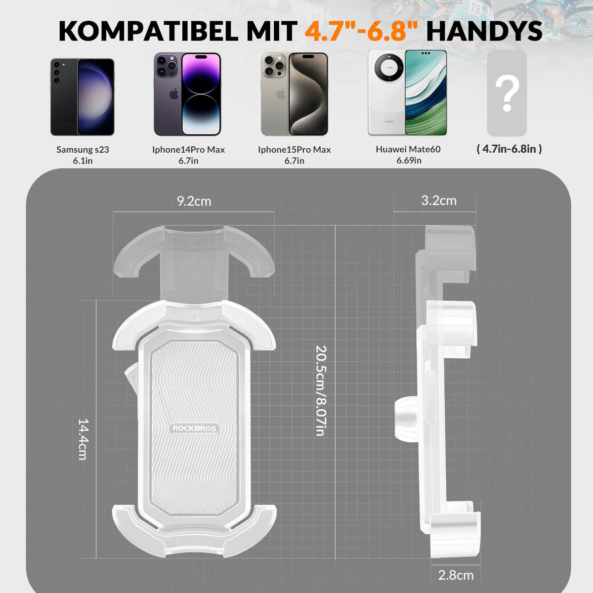 ROCKBROS Uchwyt na telefon rowerowy uchwyt na telefon motocyklowy obracany 360° na 4,7-7,0 cala