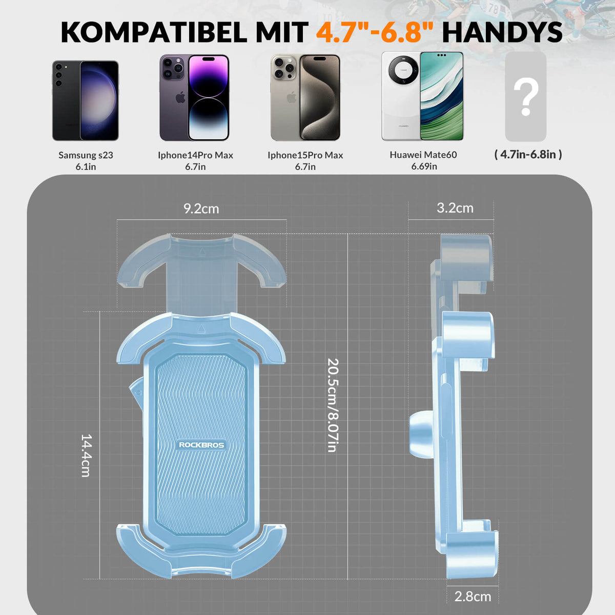 ROCKBROS Uchwyt na telefon rowerowy uchwyt na telefon motocyklowy obracany 360° na 4,7-7,0 cala
