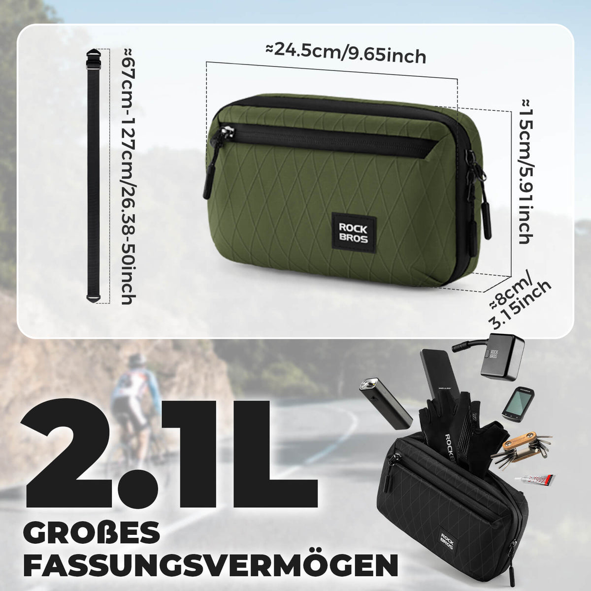 ROCKBROS Sakiewka kierownicy rowerowa z paskiem na ramię 2,1L