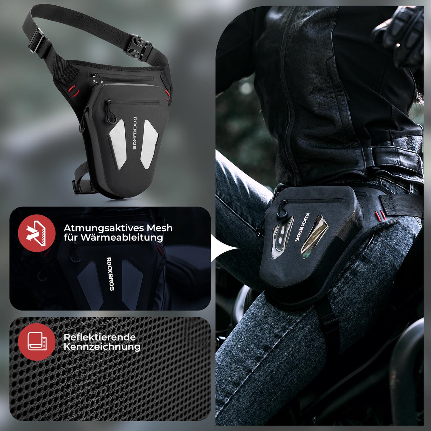 Sakwa na nogę motocyklowa, sakwa na nogę, torba biodrowa z paskiem na ramię, ROCKBROS