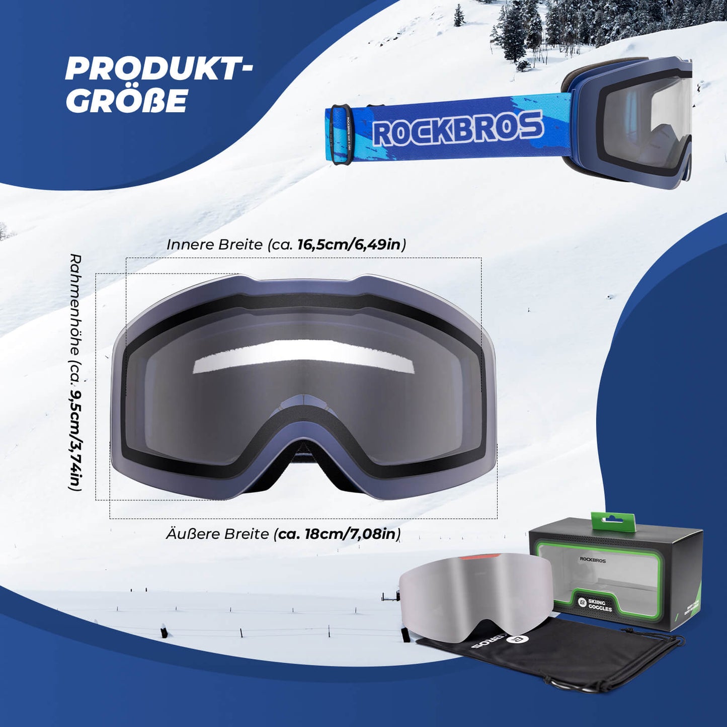 Gogle narciarskie, gogle śnieżne, polaryzacyjne, gogle sportowe kompatybilne z kaskiem, narciarstwo, ROCKBROS