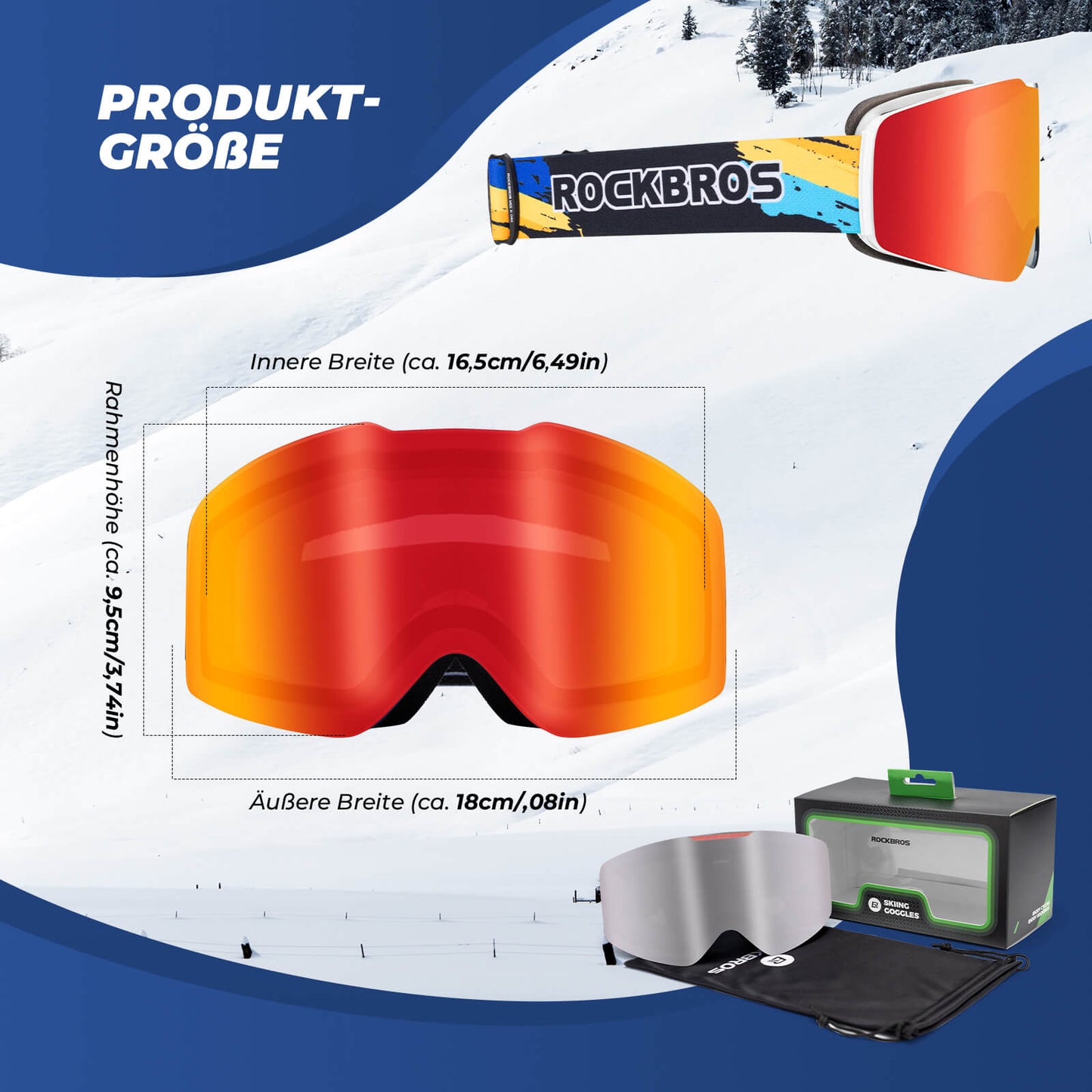 Gogle narciarskie, gogle śnieżne, polaryzacyjne, gogle sportowe kompatybilne z kaskiem, narciarstwo, ROCKBROS