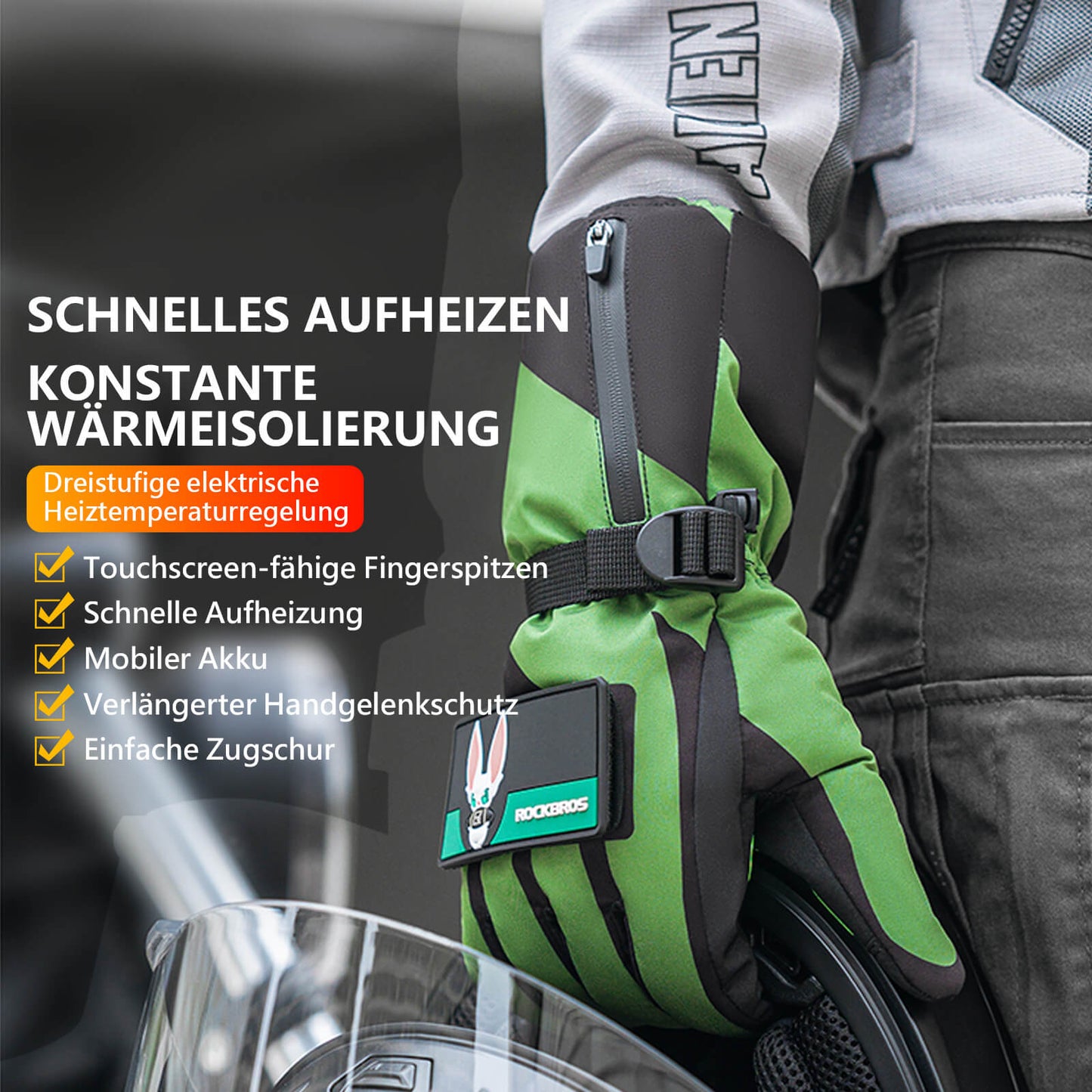 Zimowe podgrzewane rękawiczki rowerowe, 3 ustawienia grzania, rozmiary M-XL, ROCKBROS