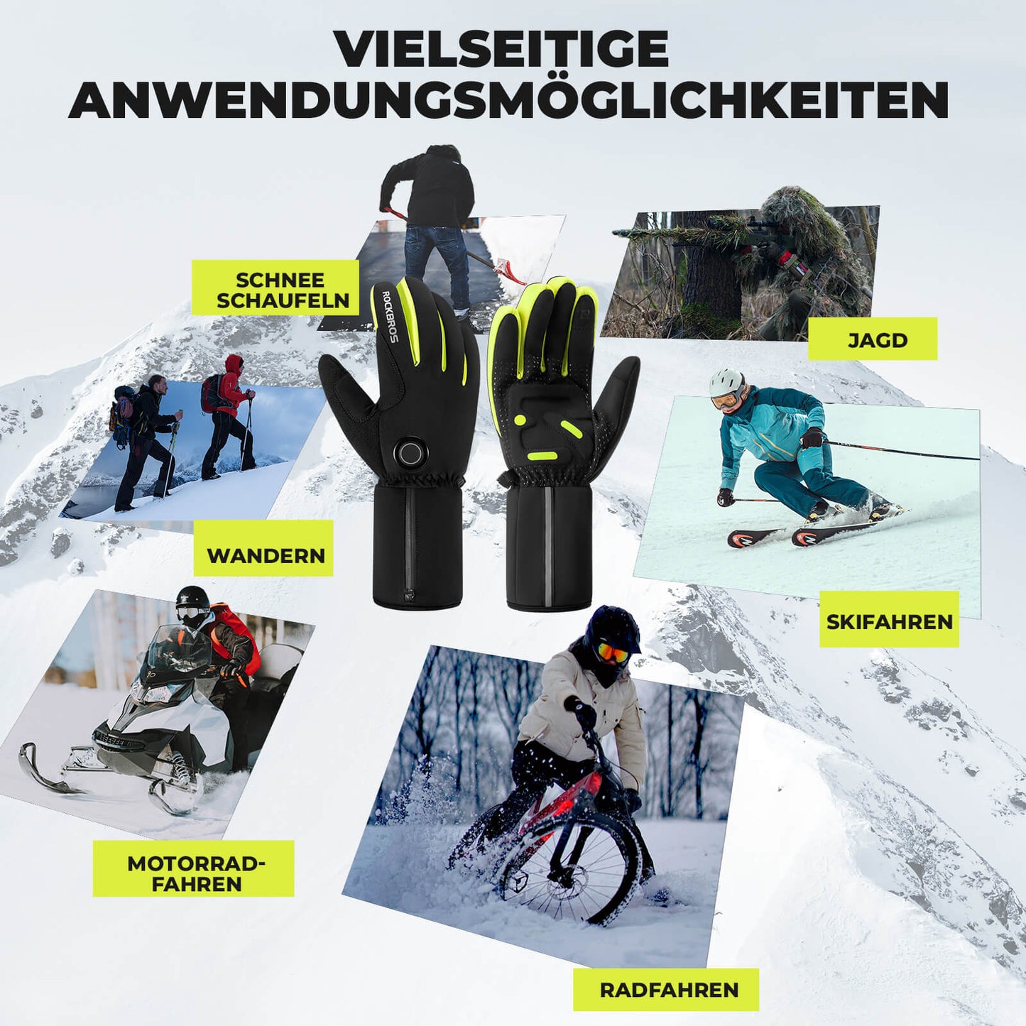 Zimowe podgrzewane rękawiczki rowerowe z ekranem dotykowym M-2XL ROCKBROS