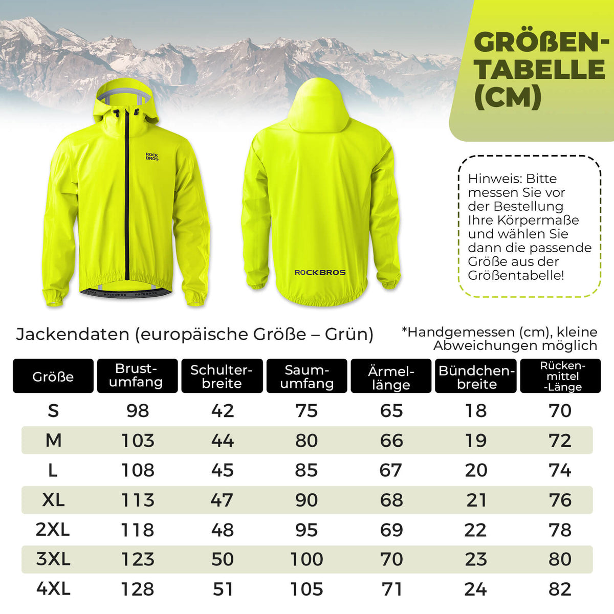 ROCKBROS Neon Żółta Kurtka Kurtka Przeciwdeszczowa Lekka Wodoodporna 0-15° Mężczyźni/Kobiety