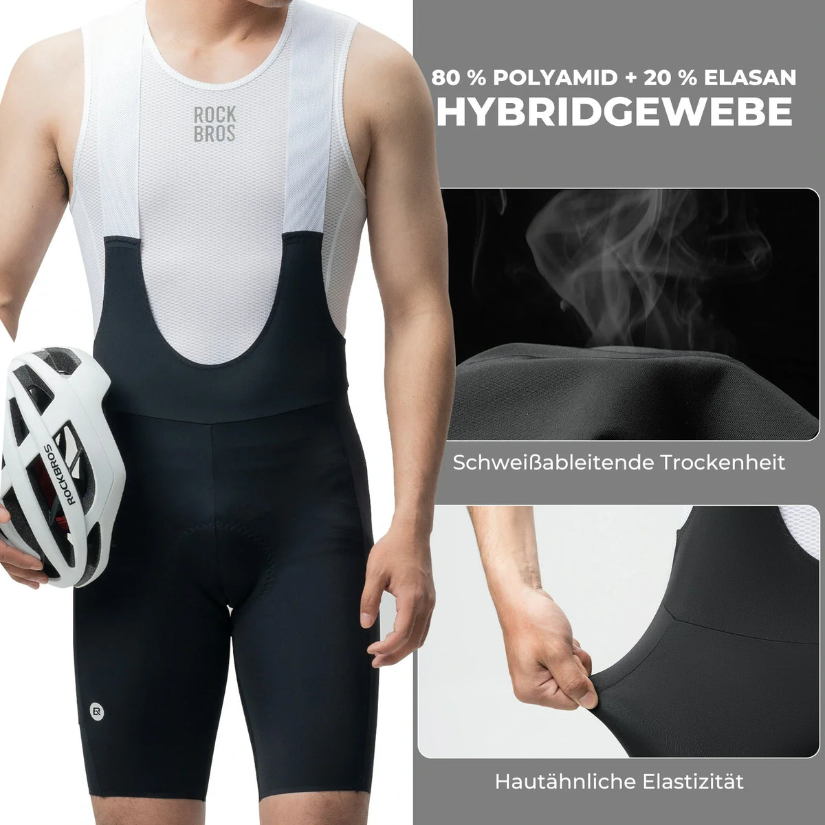 ROCKBROS Spodenki kolarskie męskie z wkładką, krótkie spodenki rowerowe, Bib Shorts z szelkami, spodenki kolarskie z szelkami