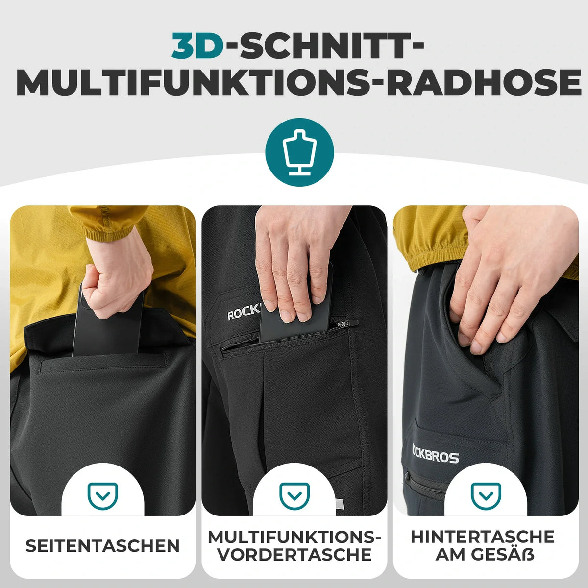 ROCKBROS Spodenki kolarskie męskie Wytłaczane spodenki rowerowe z siodełkiem 4D