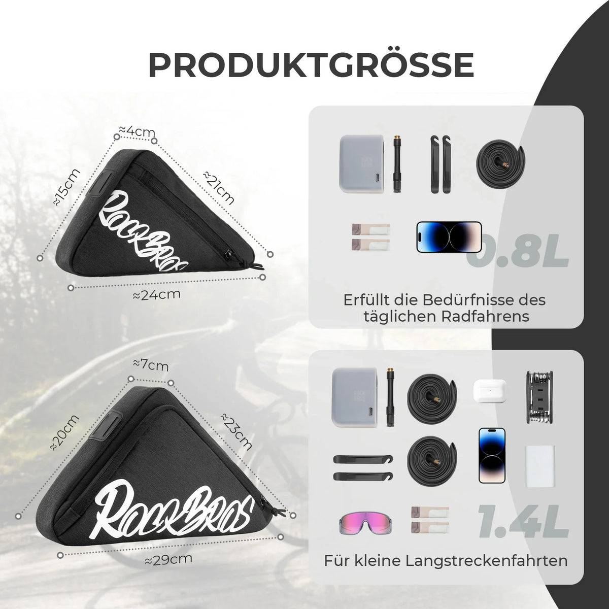 ROCKBROS Sakwa ramowa rowerowa sakwa trójkątna 0.8L–1.4L