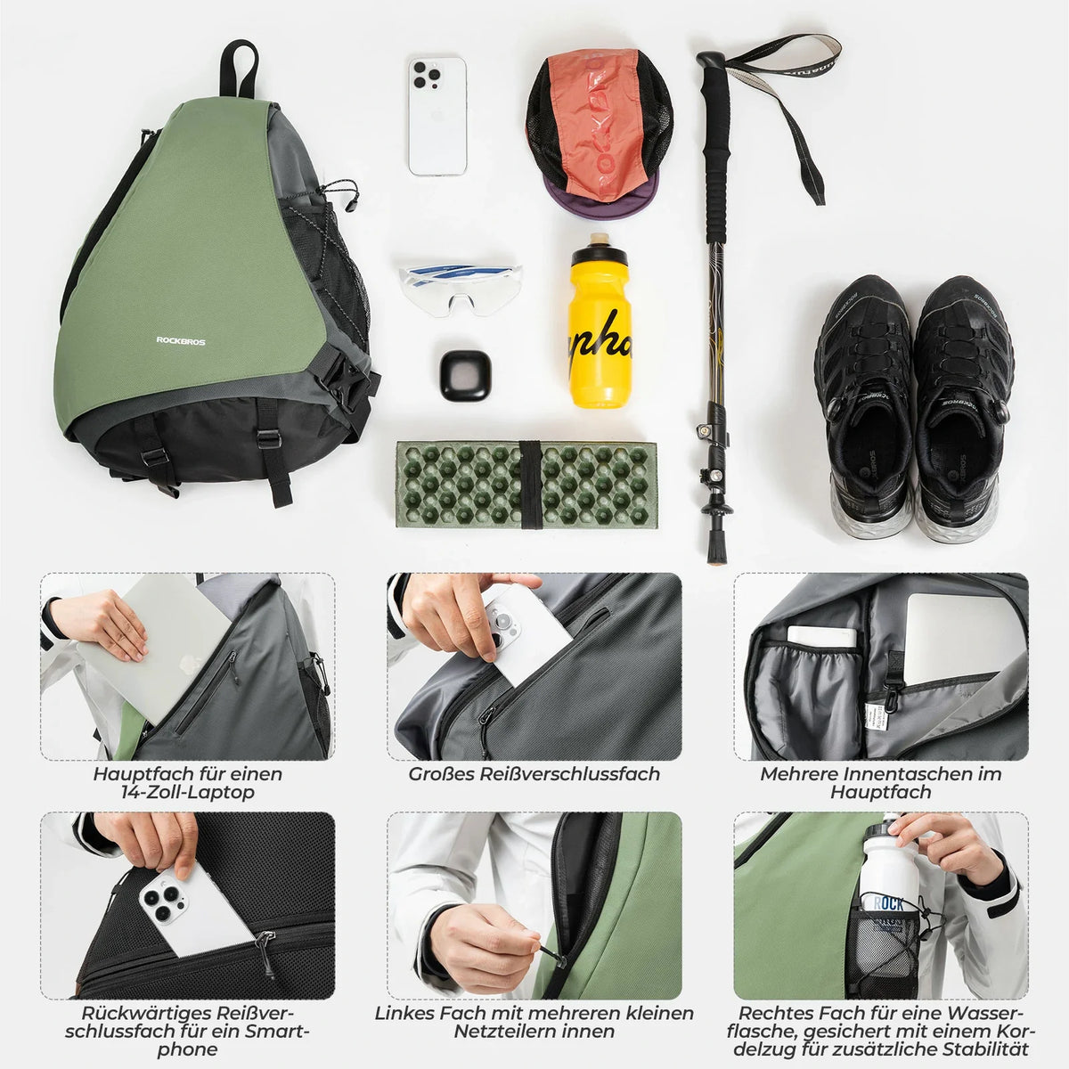 ROCKBROS Sling Bag Duża, Sling Plecak z zapięciem magnetycznym, Torba Crossbody