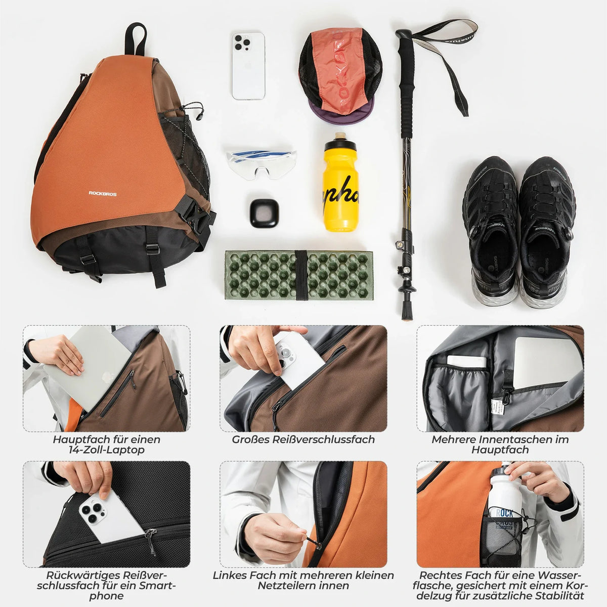 ROCKBROS Sling Bag Duża, Sling Plecak z zapięciem magnetycznym, Torba Crossbody