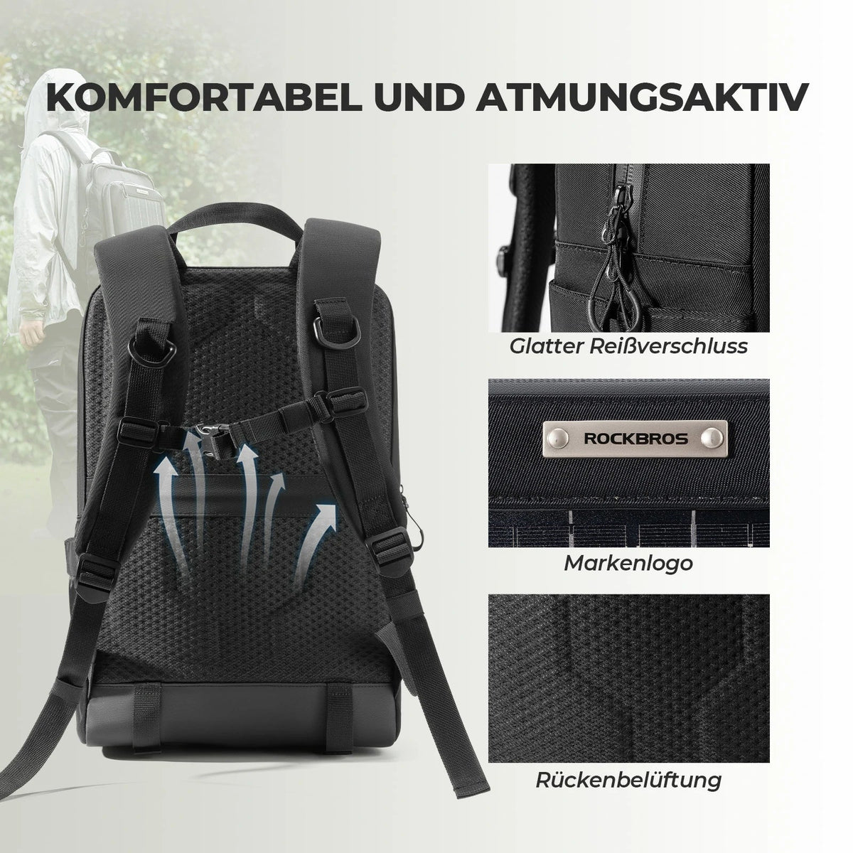 ROCKBROS Plecak solarny Solar Rucksack 20L z elastycznym, odpinanym 10V 14W