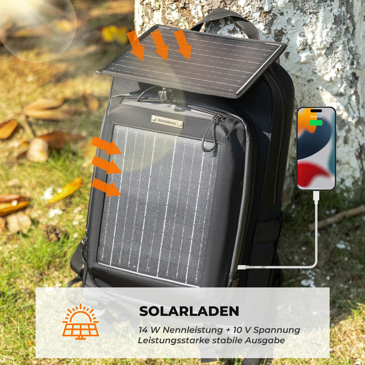 ROCKBROS Plecak solarny Solar Rucksack 20L z elastycznym, odpinanym 10V 14W