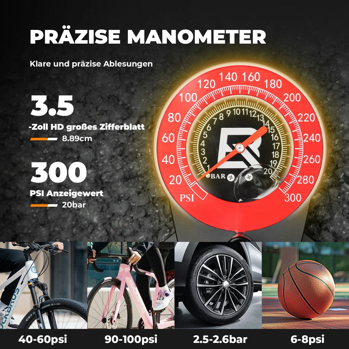 ROCKBROS Pompa stojąca do roweru 240PSI z manometrem