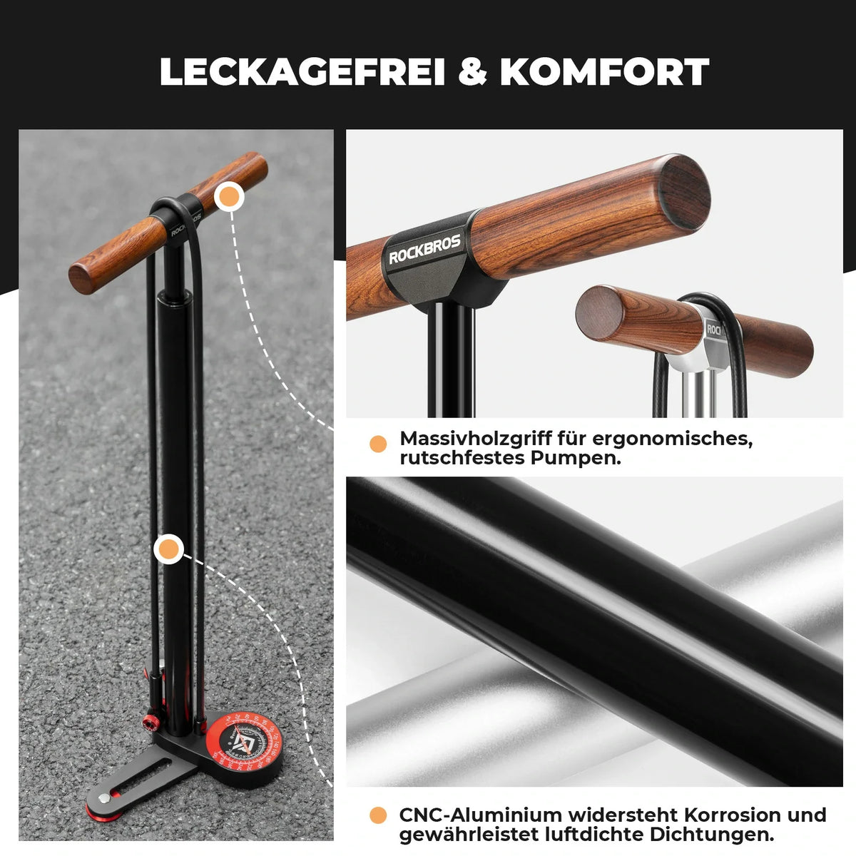 ROCKBROS Pompa stojąca do roweru 240PSI z manometrem