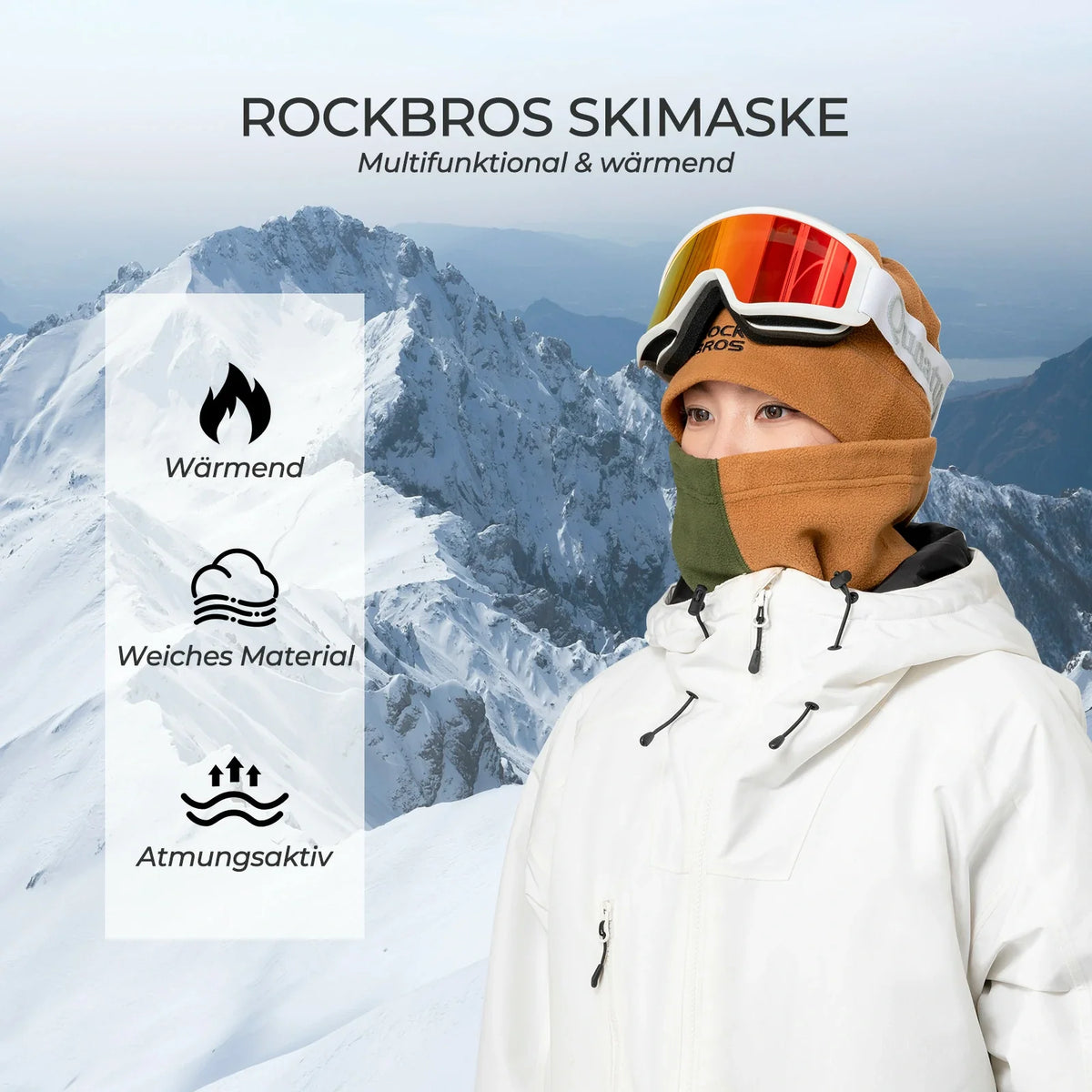 ROCKBROS Zimowa kominirowa chusta polarowa ocieplacz na szyję, Wiatroszczelny multifunkcyjny buff