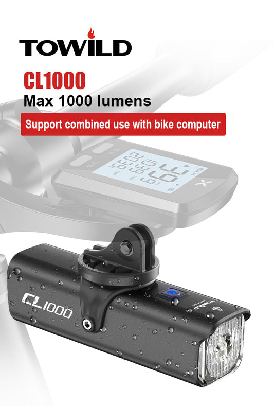 TOWILD CL1000 Lampka rowerowa do jazdy nocą Kompatybilna z uchwytem Garmin/GoPro Jasna latarka rowerowa o mocy 1000 lumenów Bateria 4000 mAh Wodoodporna lampka rowerowa dla osób dojeżdżających do pracy