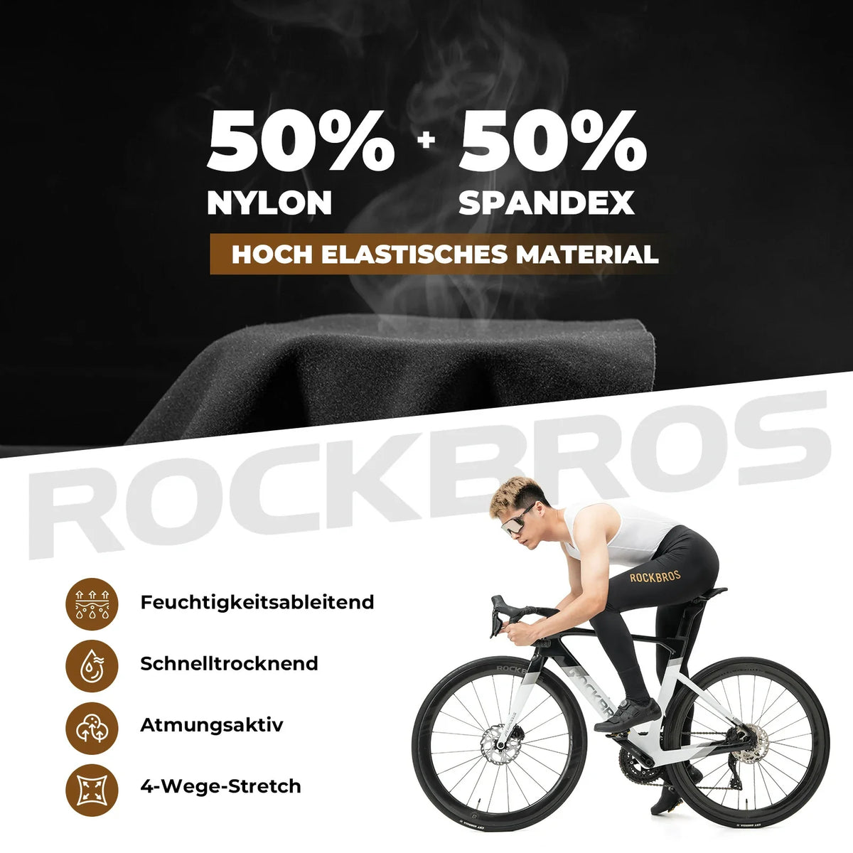 ROCKBROS Spodenki z szelkami rowerowe męskie z wkładką, Oddychające Szybkoschnące