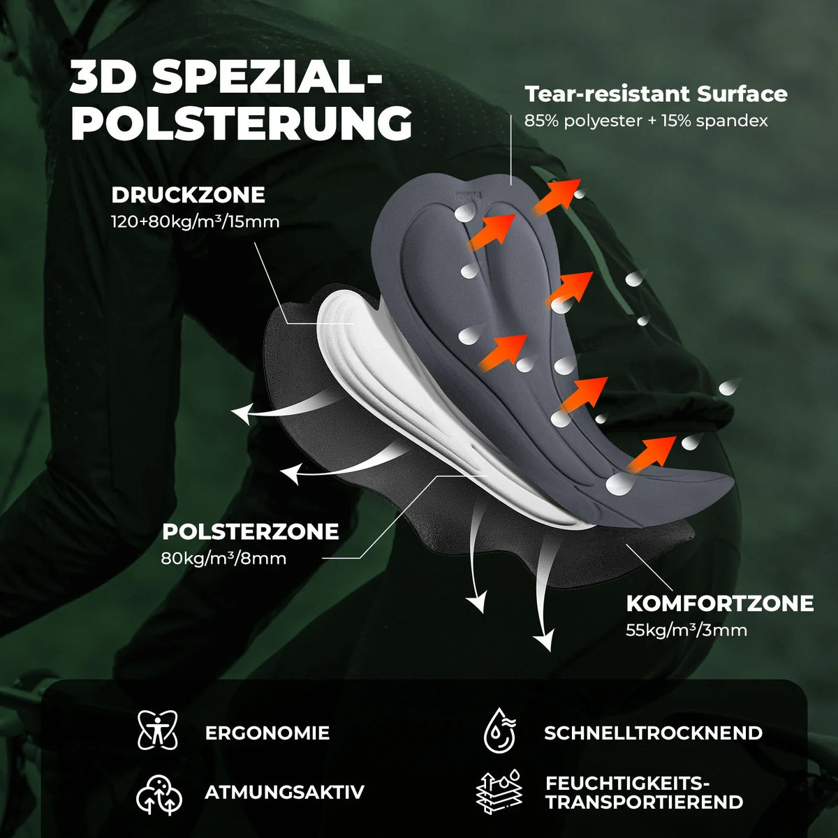 ROCKBROS Spodenki z szelkami rowerowe męskie z wkładką, Oddychające Szybkoschnące