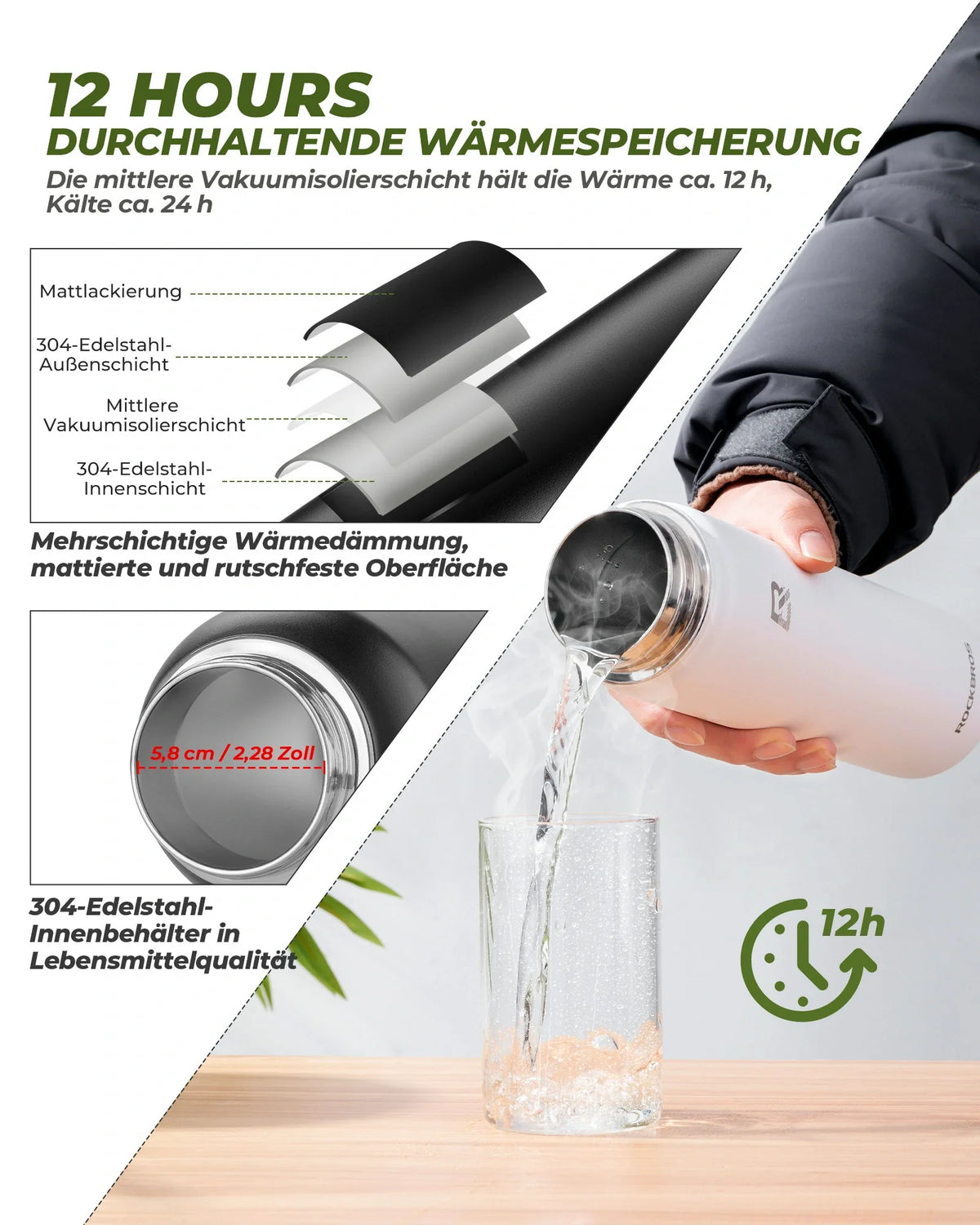 ROCKBROS Butelka ze stali nierdzewnej 550ml/650ml/1000ml/1200ml termos bez BPA butelka rowerowa