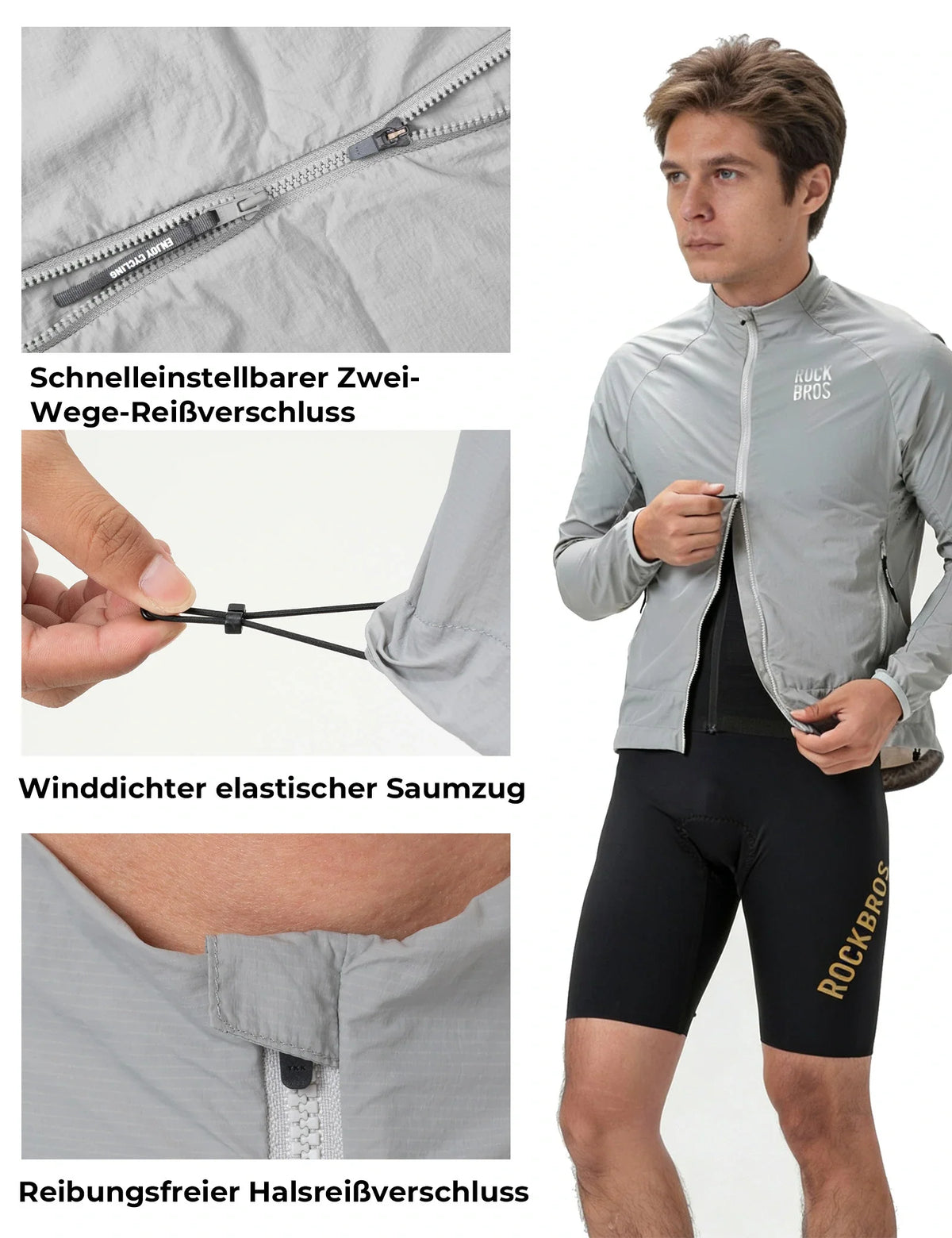 ROCKBROS Ochronna przed wiatrem kurtka rowerowa, lekna, oddychająca, szybkoschnąca windbreaker, składana