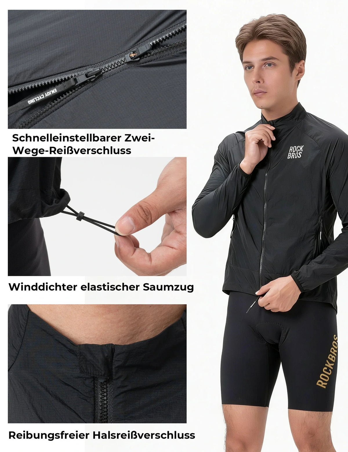 ROCKBROS Ochronna przed wiatrem kurtka rowerowa, lekna, oddychająca, szybkoschnąca windbreaker, składana