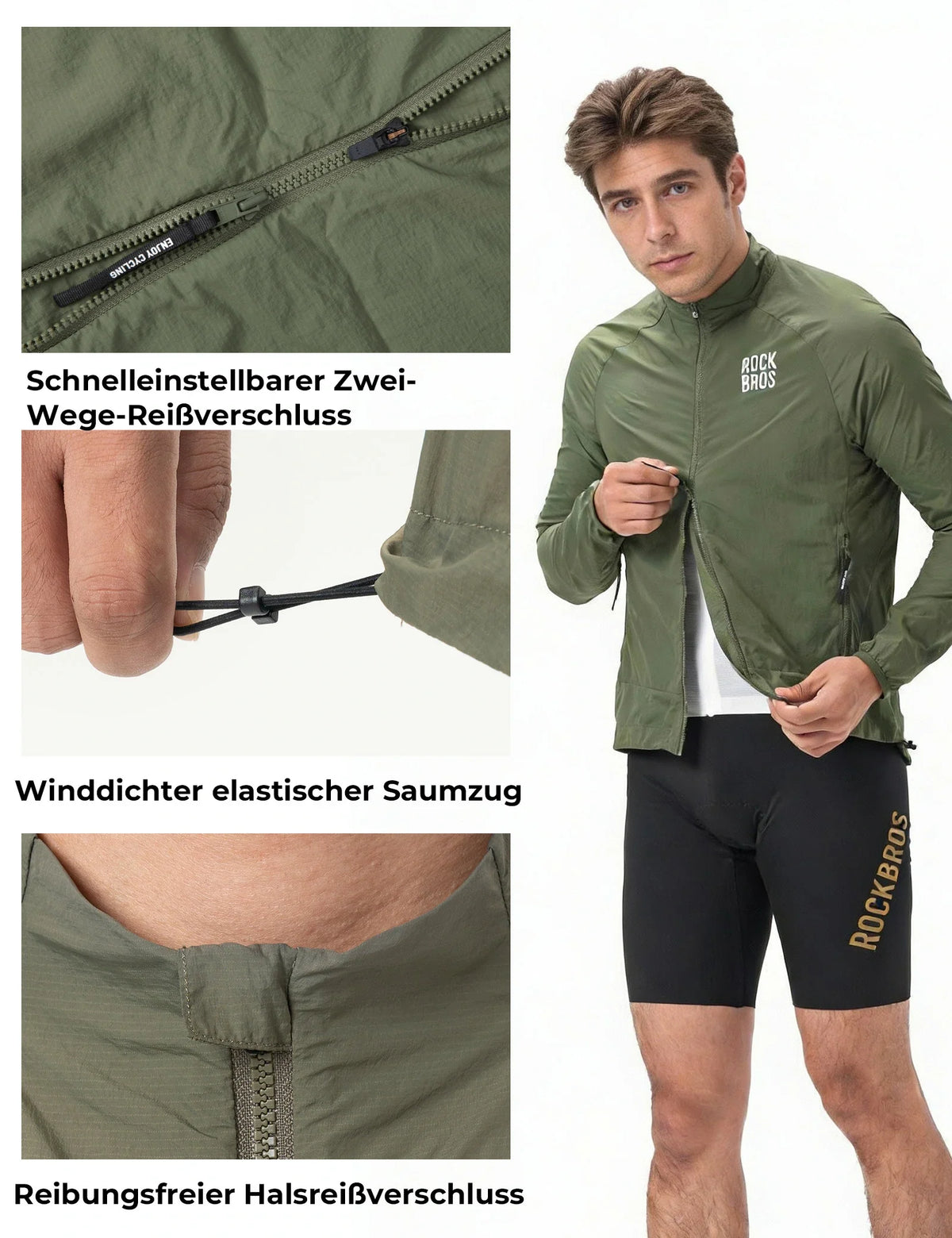 ROCKBROS Ochronna przed wiatrem kurtka rowerowa, lekna, oddychająca, szybkoschnąca windbreaker, składana