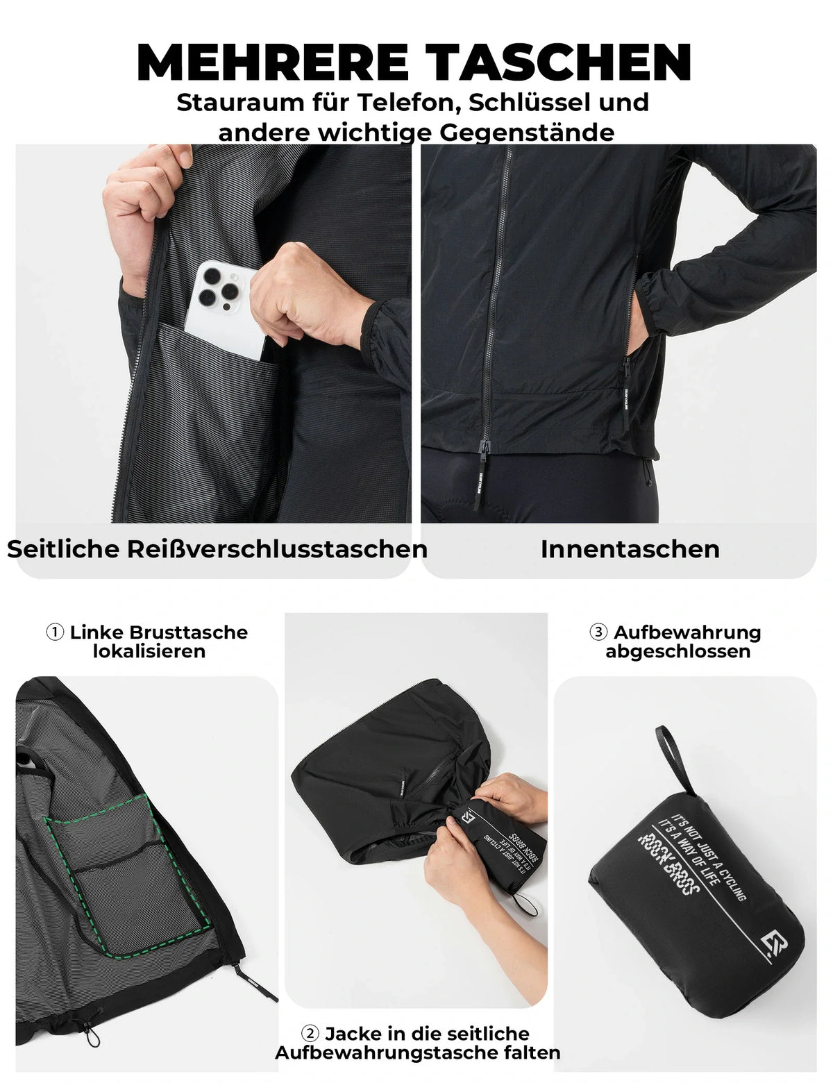 ROCKBROS Ochronna przed wiatrem kurtka rowerowa, lekna, oddychająca, szybkoschnąca windbreaker, składana