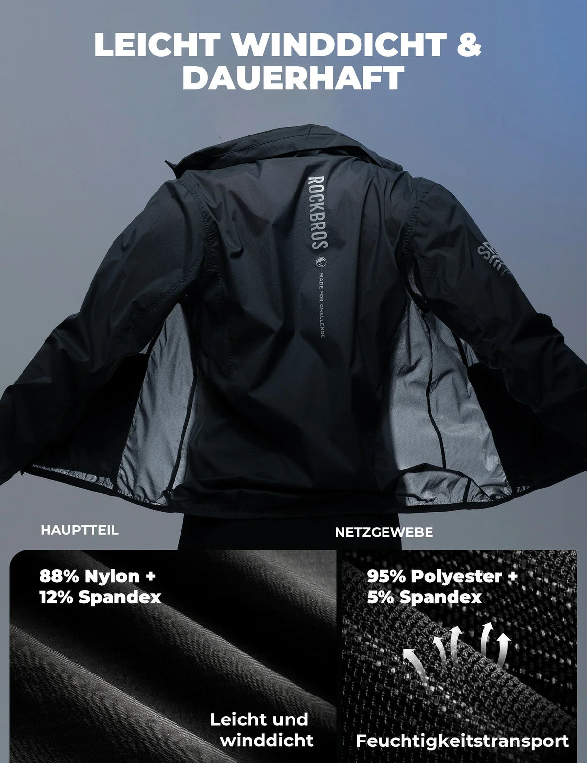 ROCKBROS Ochronna przed wiatrem kurtka rowerowa, lekna, oddychająca, szybkoschnąca windbreaker, składana