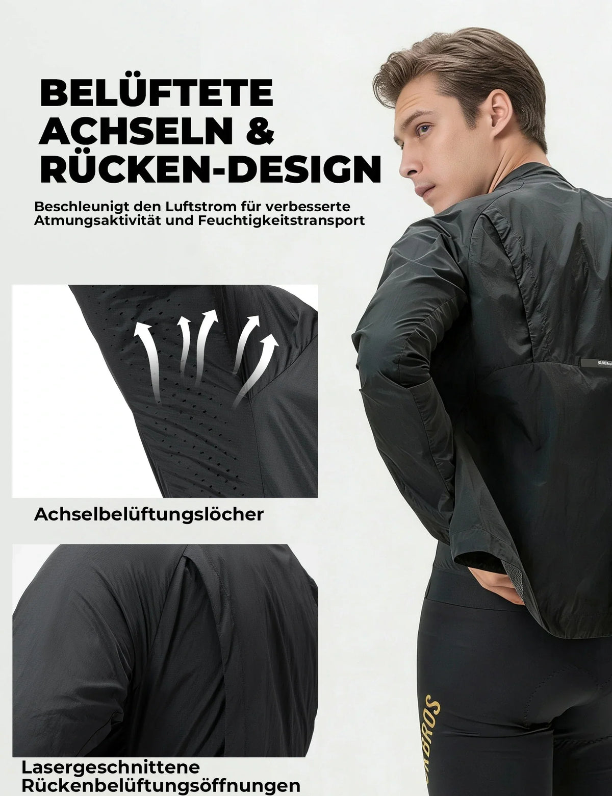 ROCKBROS Ochronna przed wiatrem kurtka rowerowa, lekna, oddychająca, szybkoschnąca windbreaker, składana