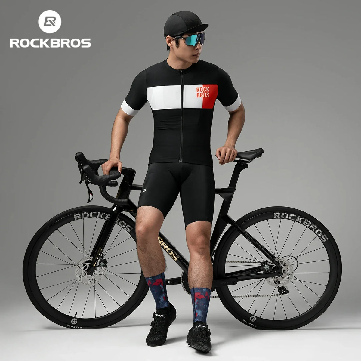 ROCKBROS Męska koszulka kolarska z krótkim rękawem w designie colorblock