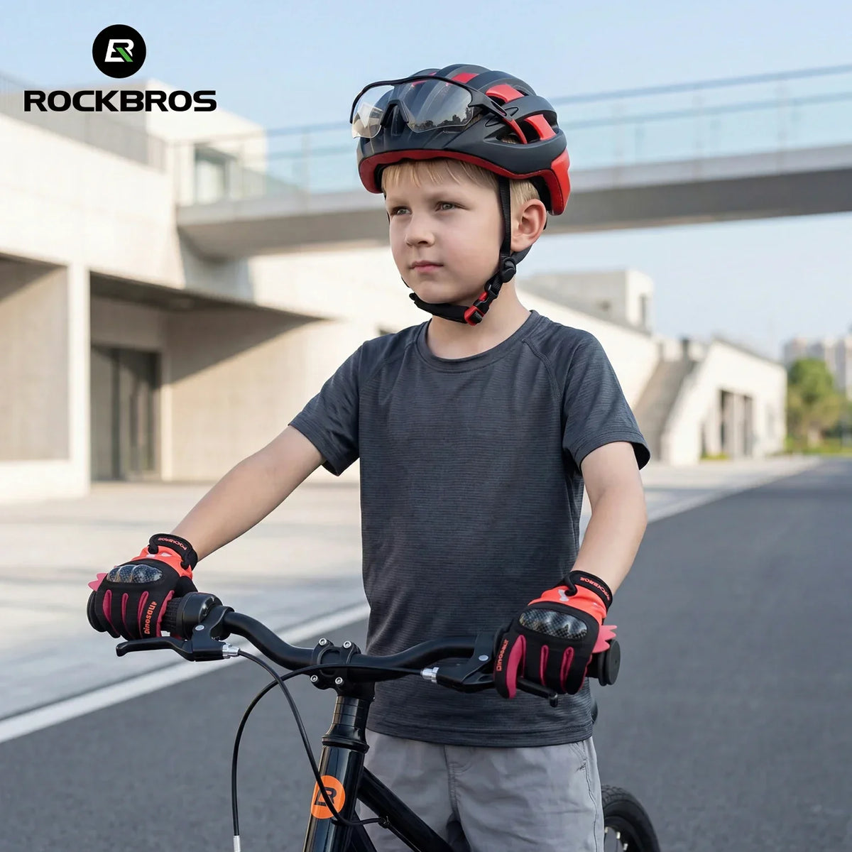 ROCKBROS Rękawice rowerowe dziecięce pełnopalcowe z ochraniaczem Hard Shell