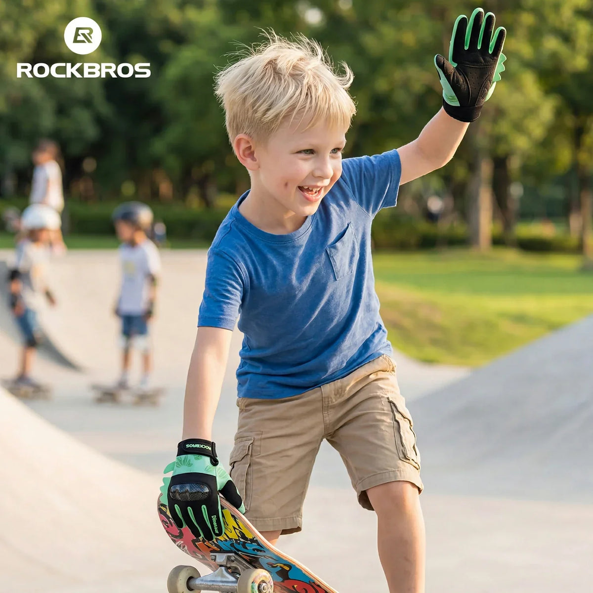 ROCKBROS Rękawice rowerowe dziecięce pełnopalcowe z ochraniaczem Hard Shell