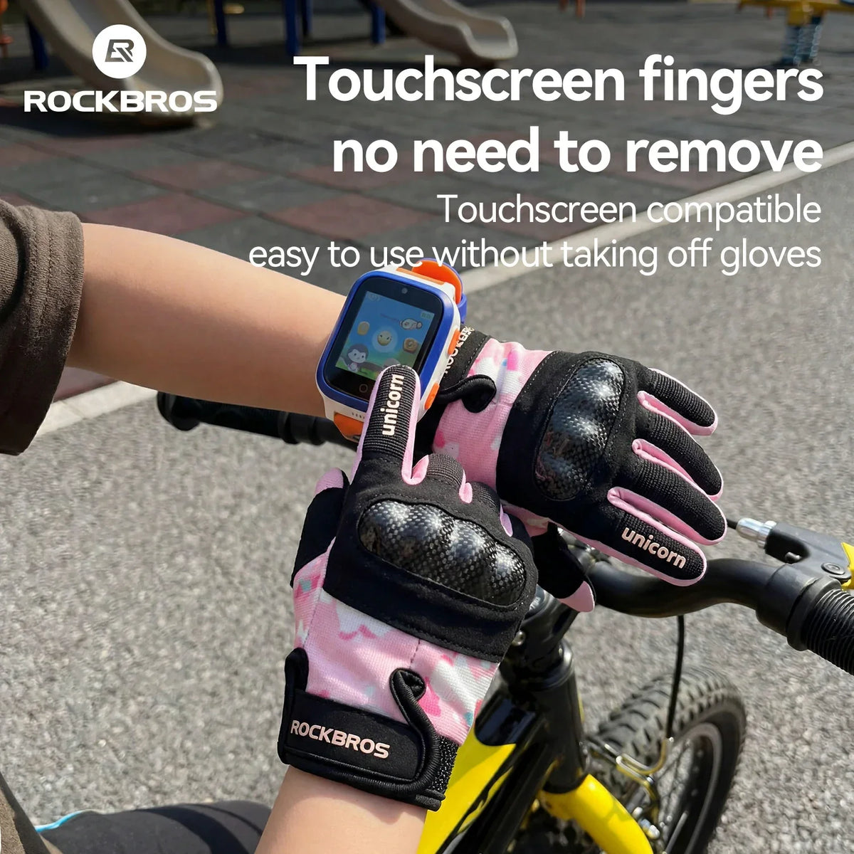 ROCKBROS Rękawice rowerowe dziecięce pełnopalcowe z ochraniaczem Hard Shell