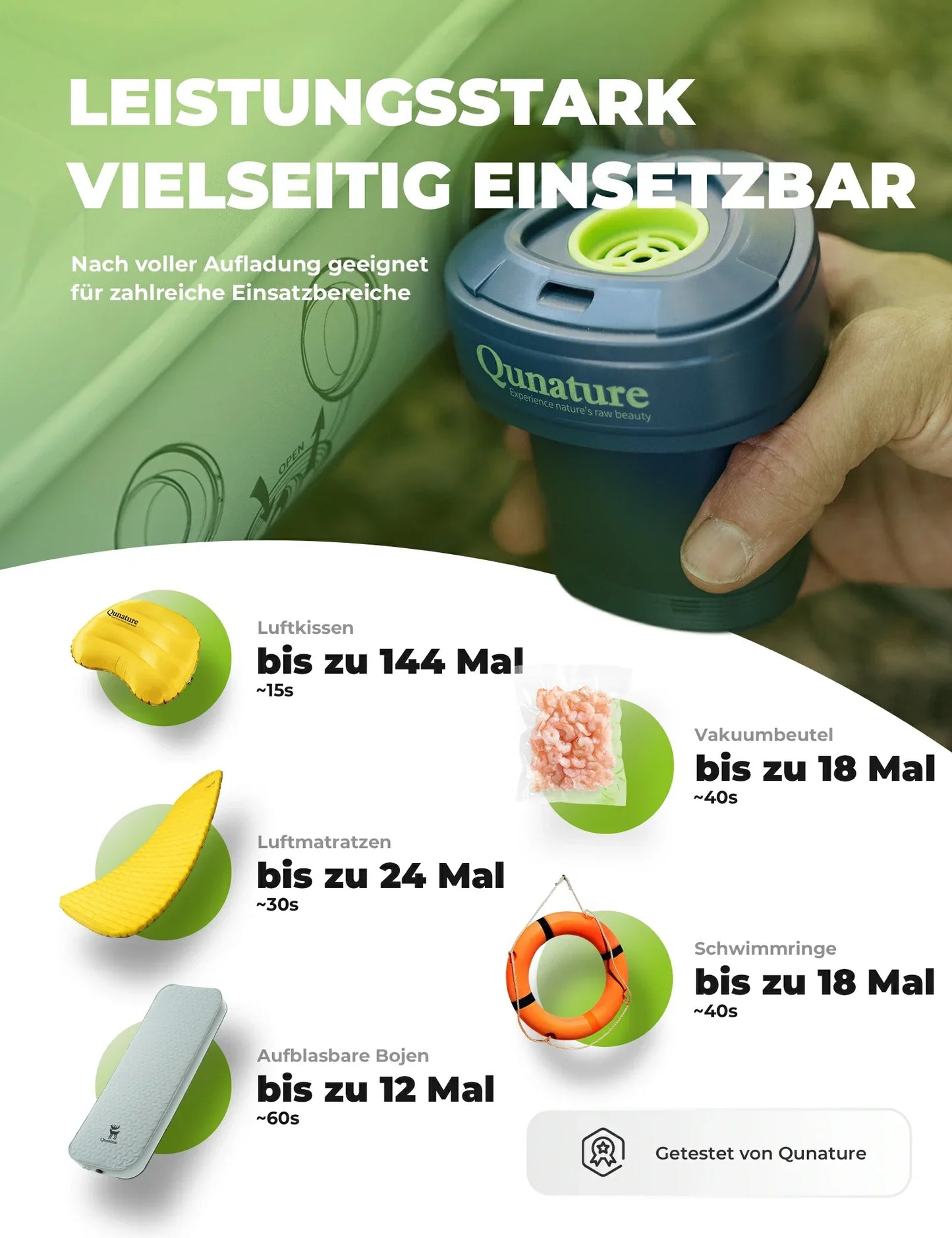 Elektryczna pompka powietrza 2 w 1, pompowanie i spuszczanie powietrza, akumulator 2000 mAh Quantum