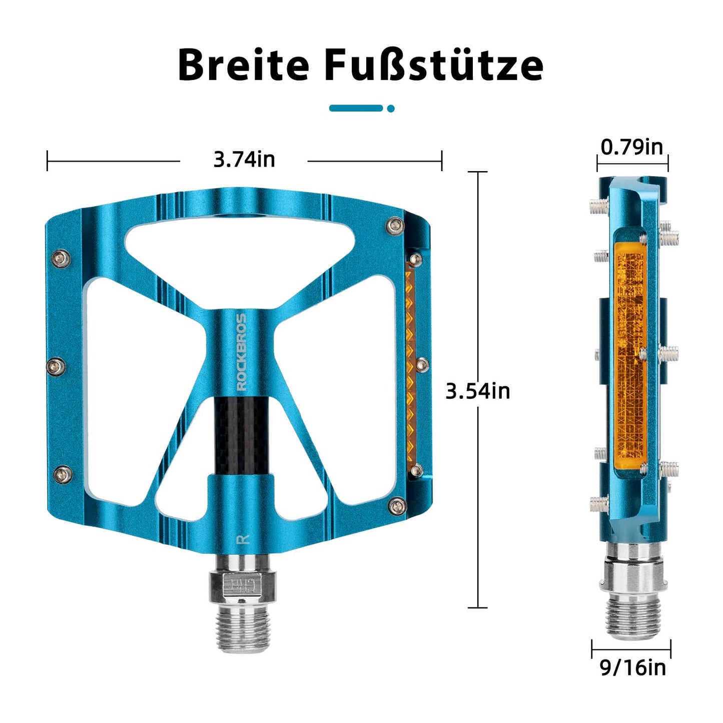 Pedały rowerowe aluminiowe 9/16 cala z dwoma odblaskami z PVC ROCKBROS