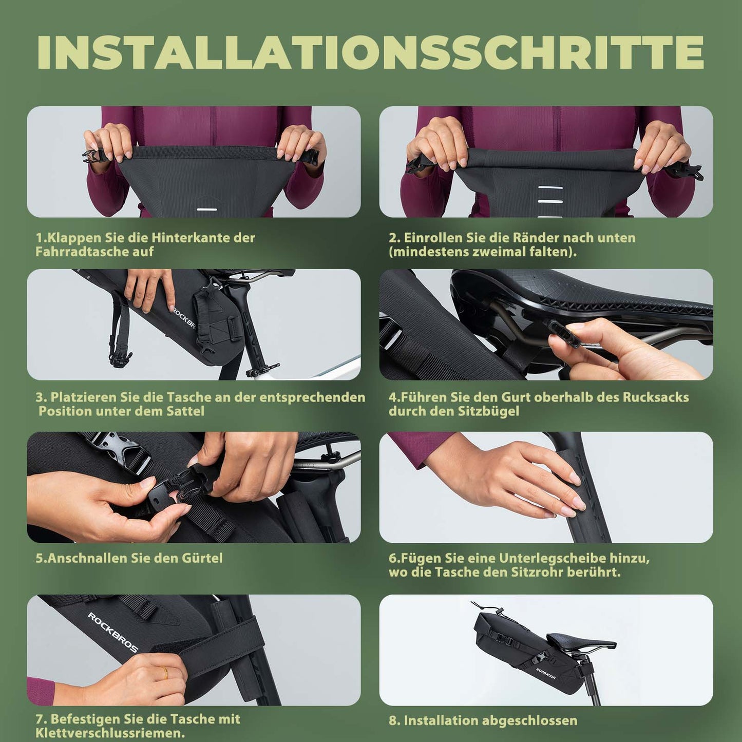 Torba podsiodłowa Bikepacking 3 litry, 100% wodoodporna, materiał TPU ROCKBROS