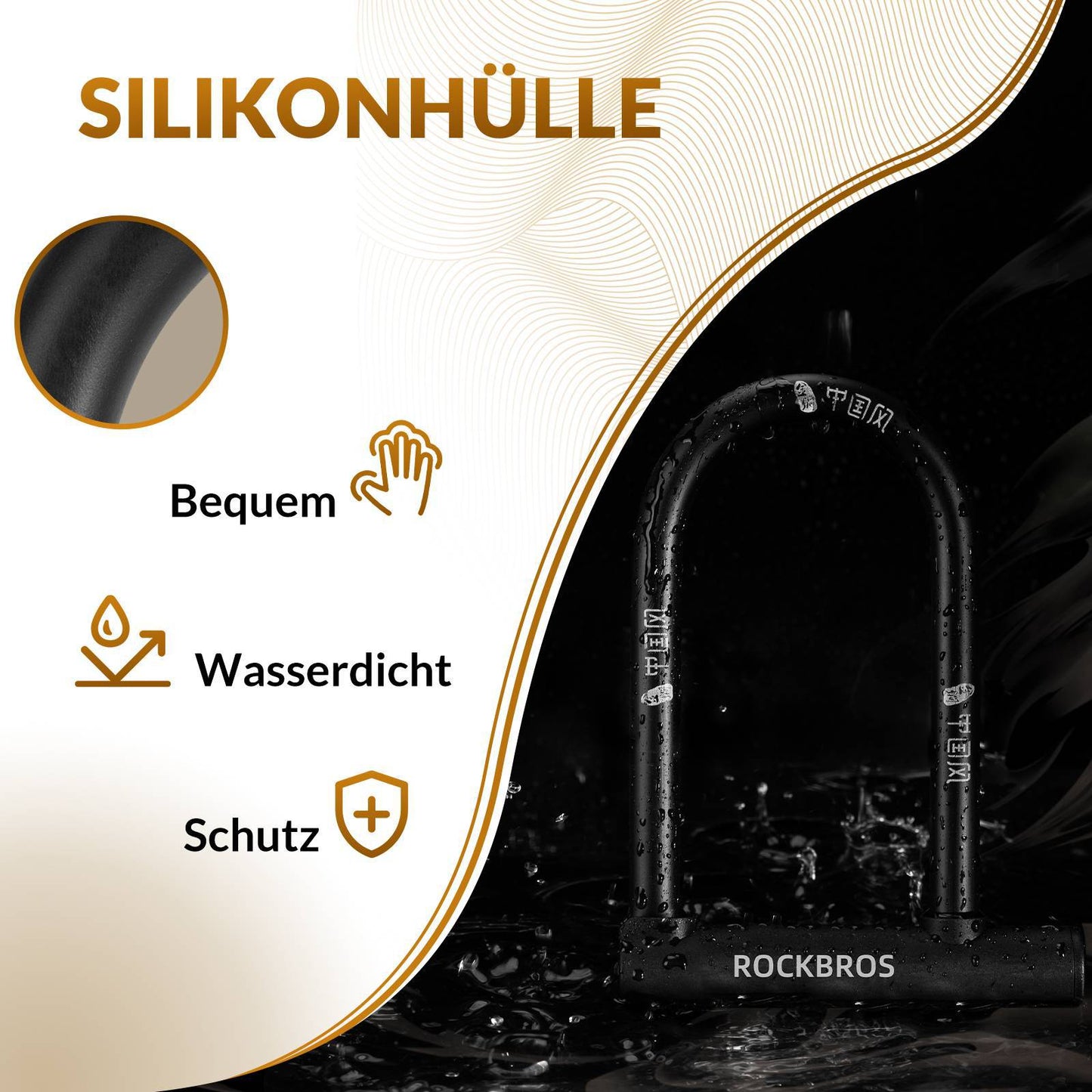 Zapięcie rowerowe U-lock o wysokim stopniu bezpieczeństwa, wodoodporne, ROCKBROS