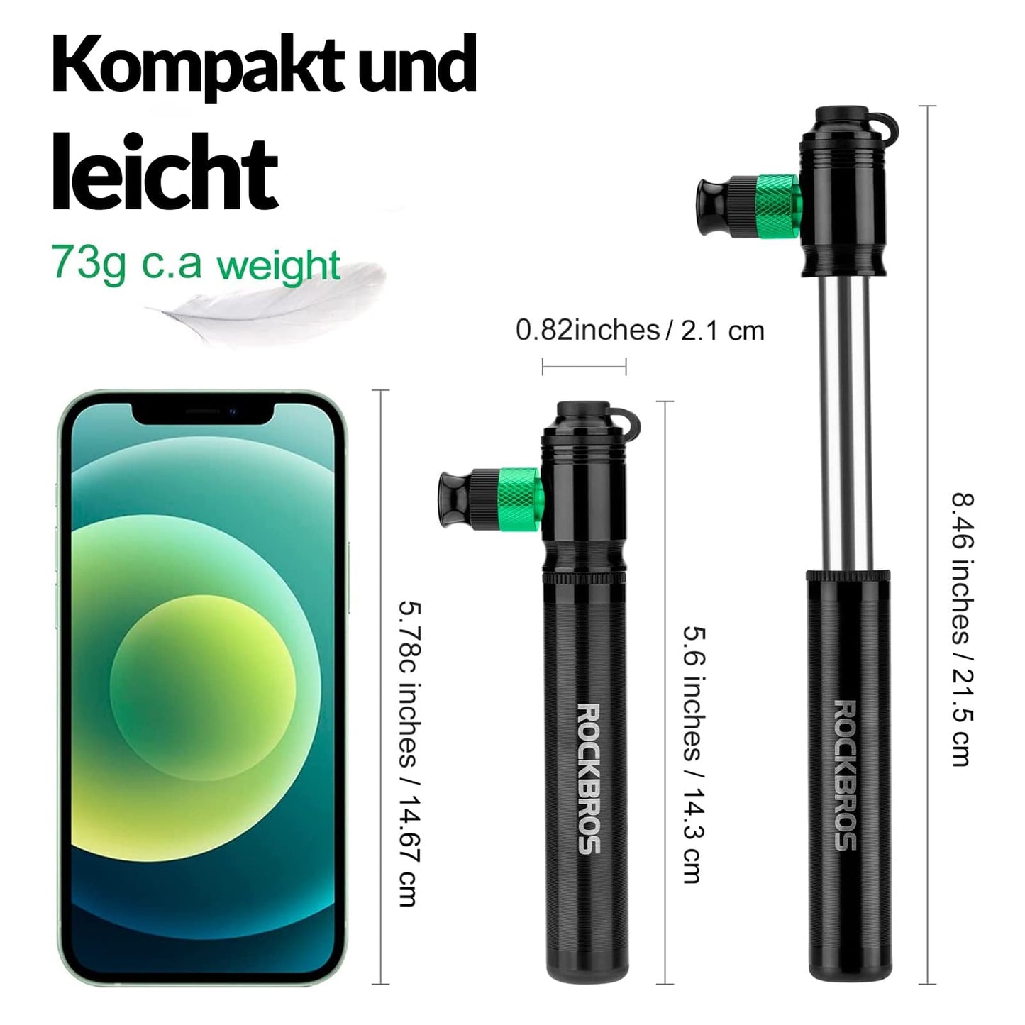 Pompka rowerowa CO2 110 PSI aluminiowa mini pompka czarna ROCKBROS