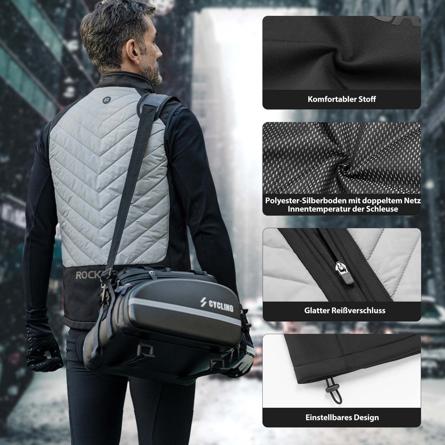 ROCKBROS Elektryczna kamizelka grzewcza z 3 ustawieniami temperatury dla mężczyzn/kobiet