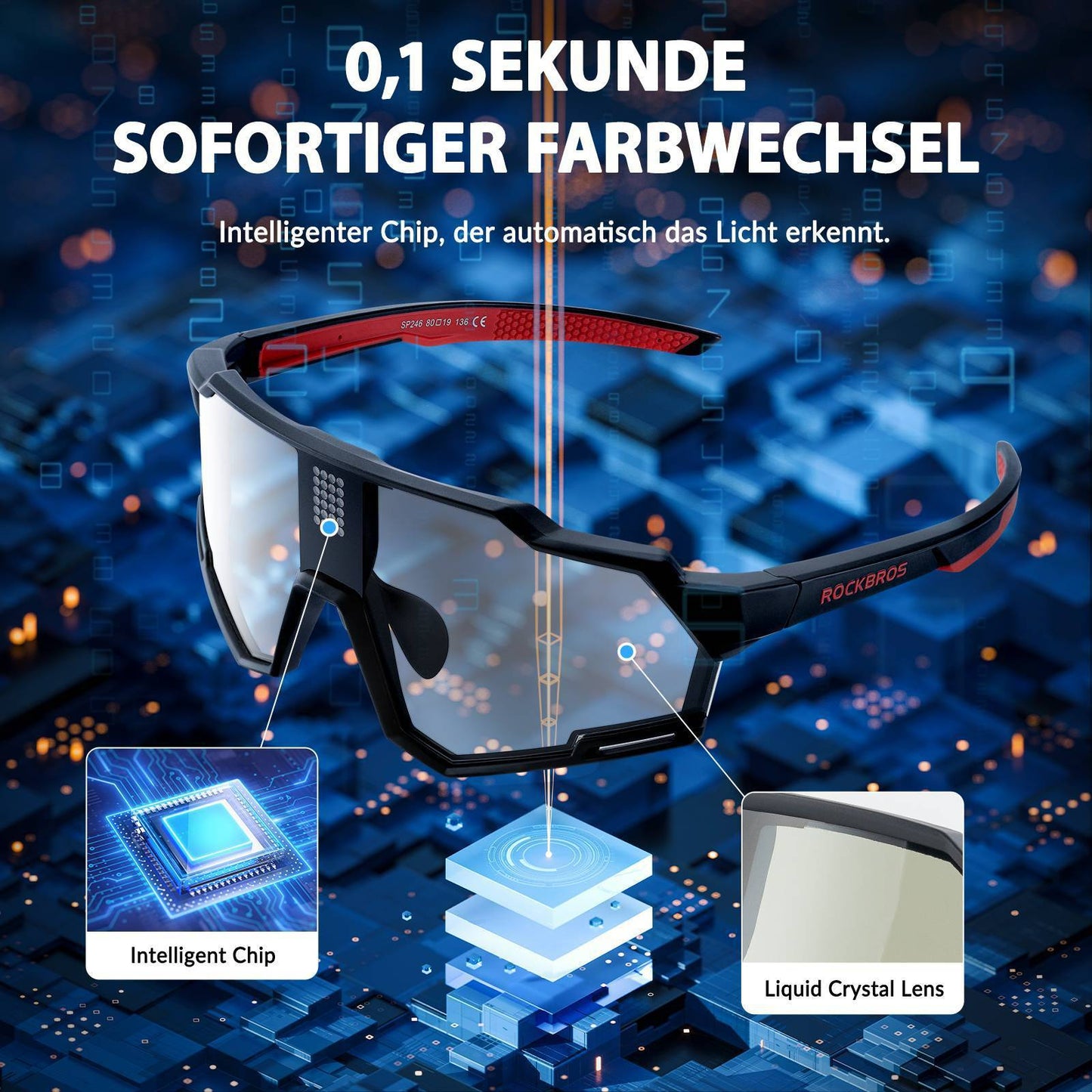 elektroniczne okulary fotochromowe, inteligentne okulary rowerowe ROCKBROS