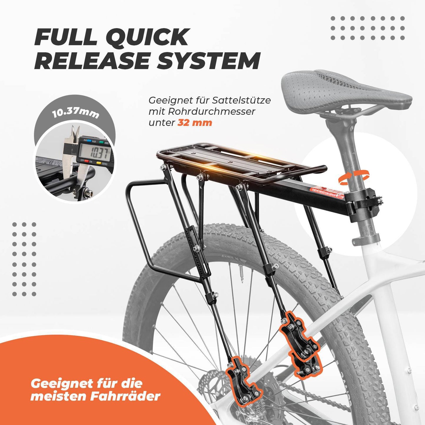 Regulowany bagażnik rowerowy z szybkim zapięciem i odblaskiem, ROCKBROS